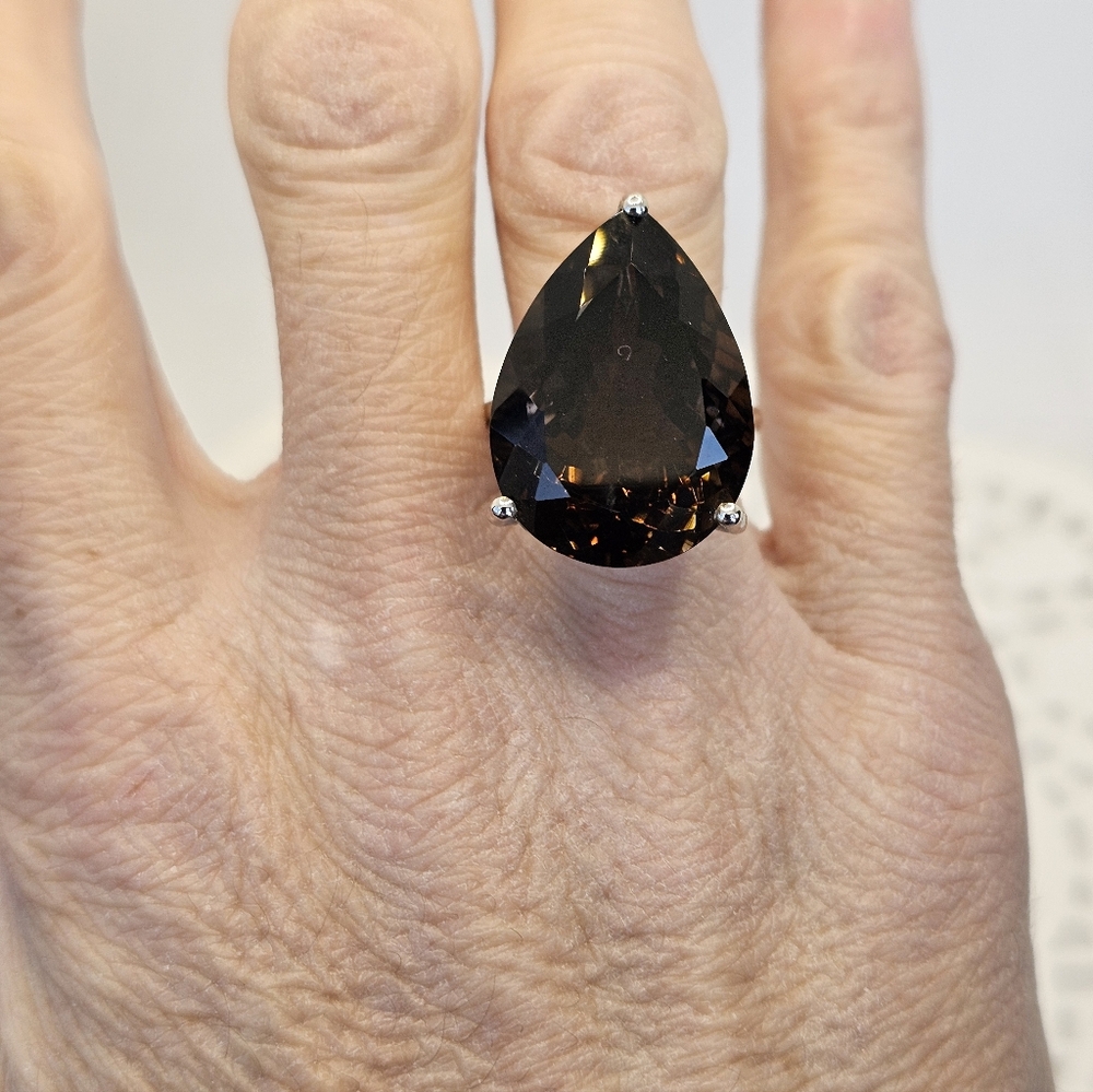 Natural 28 CT Brazilian Smoky Quartz Ring Sterling Silver & Platinum Sz 7! - Picture 7 of 10